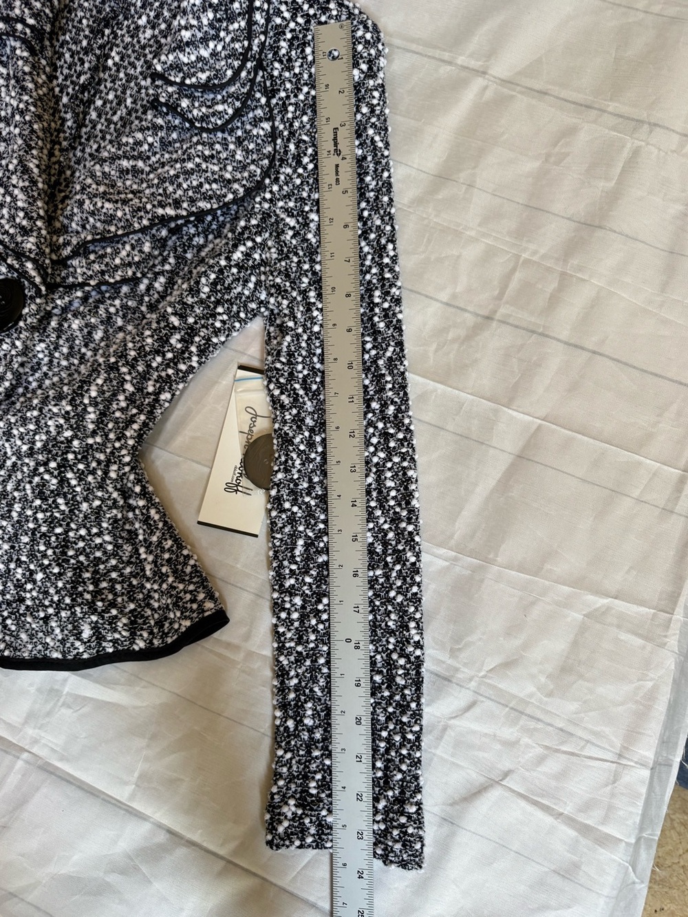 Joseph Ribkoff Black and White Textured Knit Blazer tweed ruffled collar jacket - Picture 15 of 16
